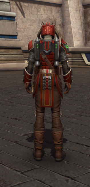 Mandalorian Stormbringer Armor Set player-view from Star Wars: The Old Republic.