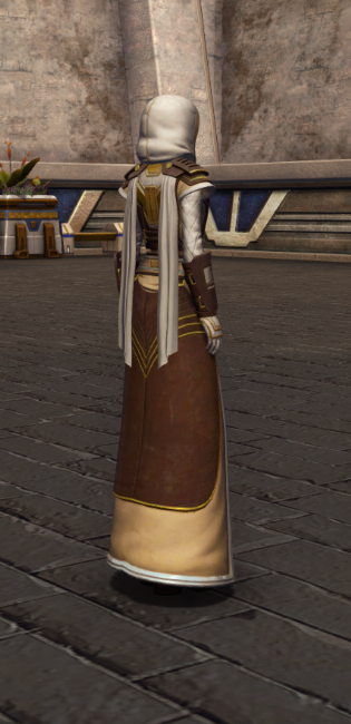 Patient Defender (hood) Armor Set player-view from Star Wars: The Old Republic.