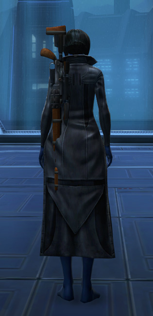 Unfettered Trench Coat Armor Set player-view from Star Wars: The Old Republic.